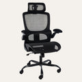 Chaise de bureau ergonomique Elvo Essentiel noire en maille, avec appui-tête et accoudoirs relevables