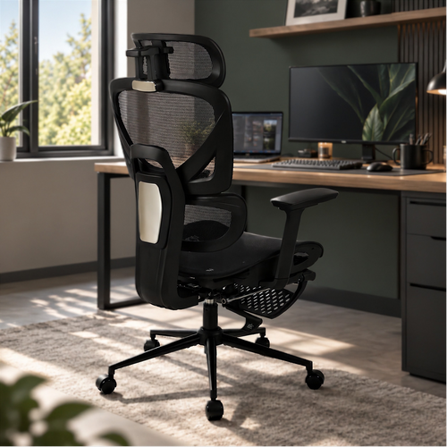 Chaise de bureau ergonomique Elvo Signature dans un bureau à domicile moderne et lumineux