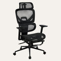 Chaise de bureau ergonomique Elvo Signature noire, entièrement en filet respirant, avec appui-tête et repose-pieds rangé